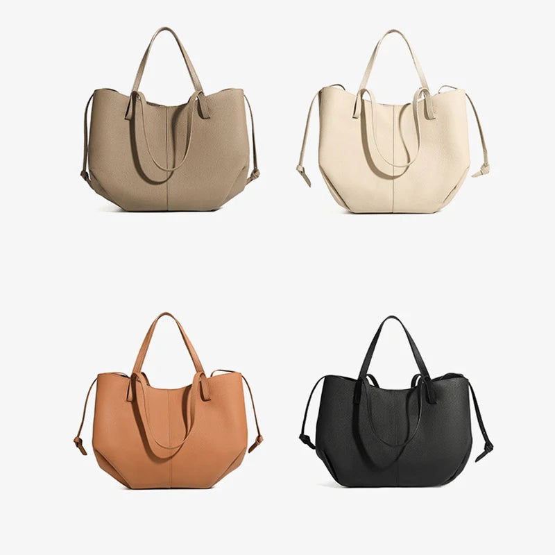 Women's Top Grain Leather Spacious Tote Bag - Minimalist Convertible Market Shopping Handbag