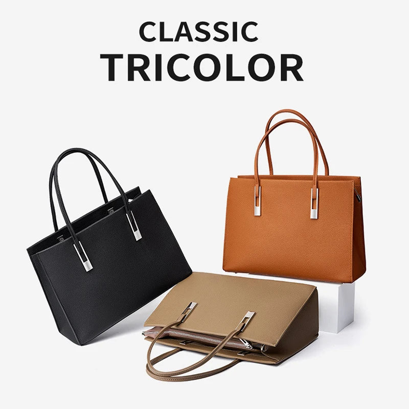 Women's Genuine Leather Tote Bag - Luxury First Layer Cowhide Commuter Handbag Large Capacity