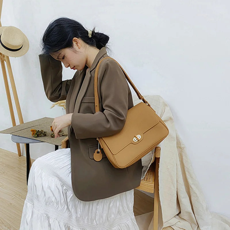 Genuine Leather Messenger Bag - Large Capacity Women's Shoulder Bag for Commute & Work