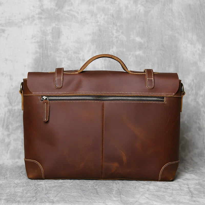 Vintage Leather Satchel - Premium Cowhide Messenger Bag for Men