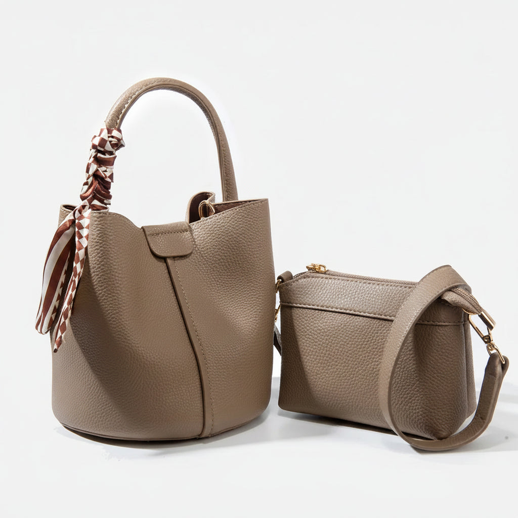 P104 - Women's PU Bucket Tote Bag - Diamond Detail Crossbody Shoulder Handbag