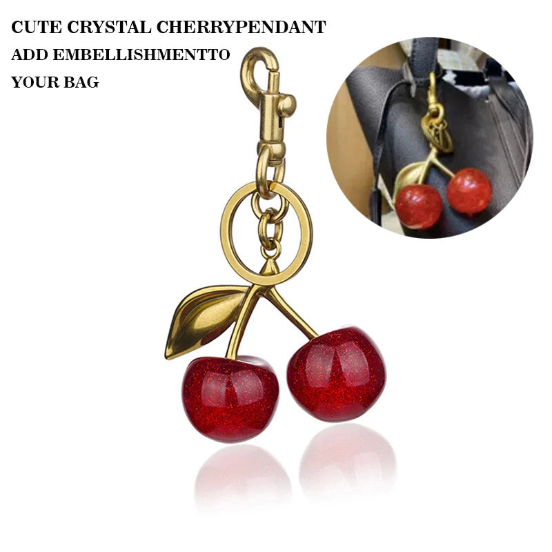 Crystal Cherry Charm - Handbag Pendant & Keychain Accessory