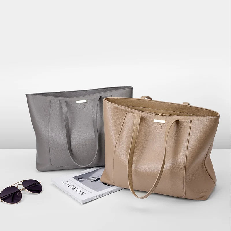 Women's Luxury Genuine Leather Large Tote Bag - Square Shoulder Handbag for Commuting