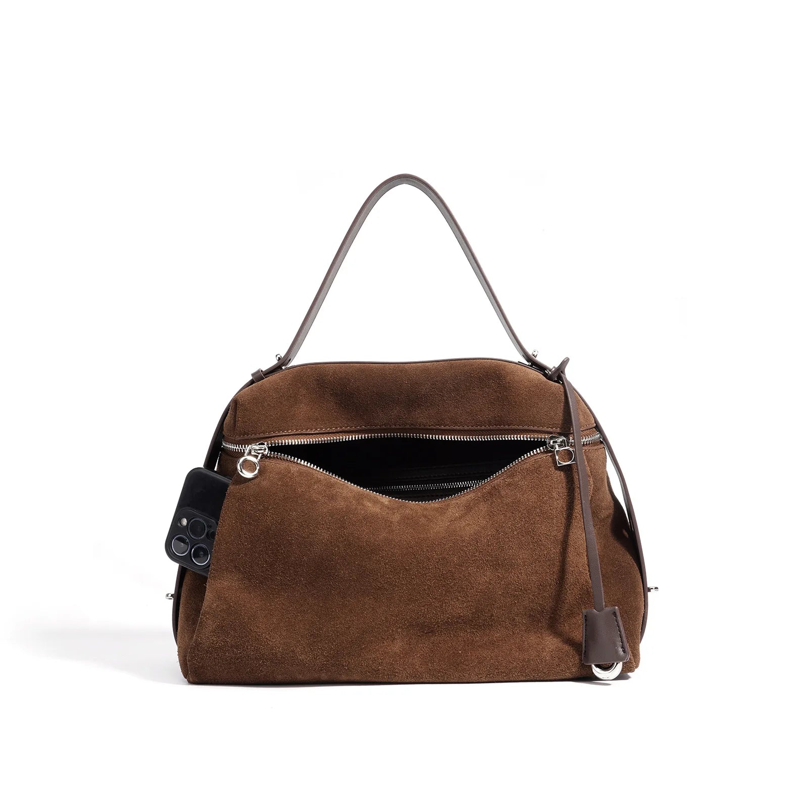 Suede Boston Bag - Minimalist Shoulder Crossbody Handbag | Carry-Work