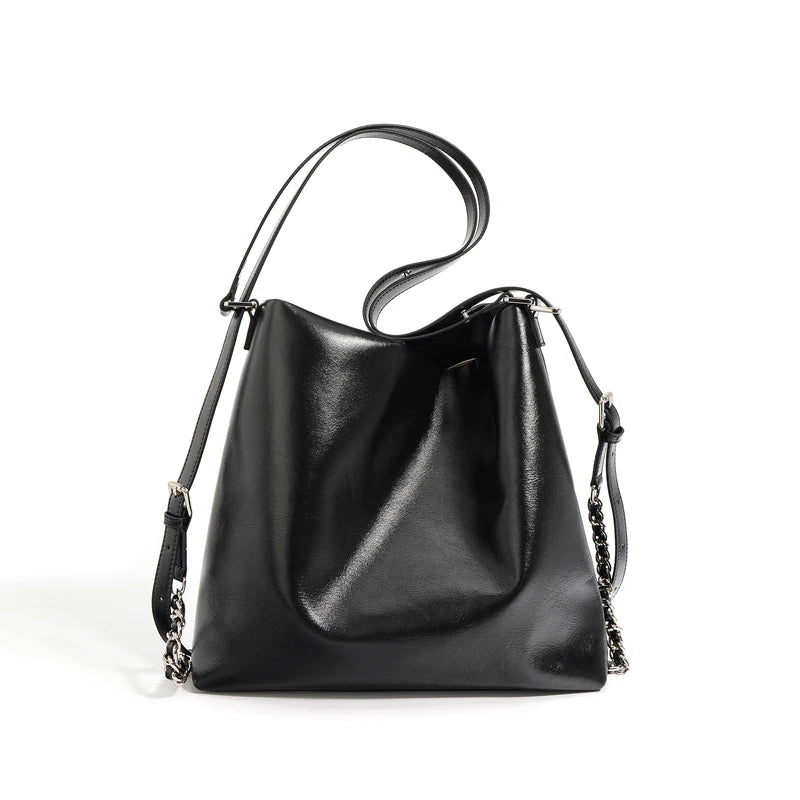 Women's Multifunctional Genuine Leather Bucket Tote Bag - Versatile Shoulder Messenger for Shopping & Commuting