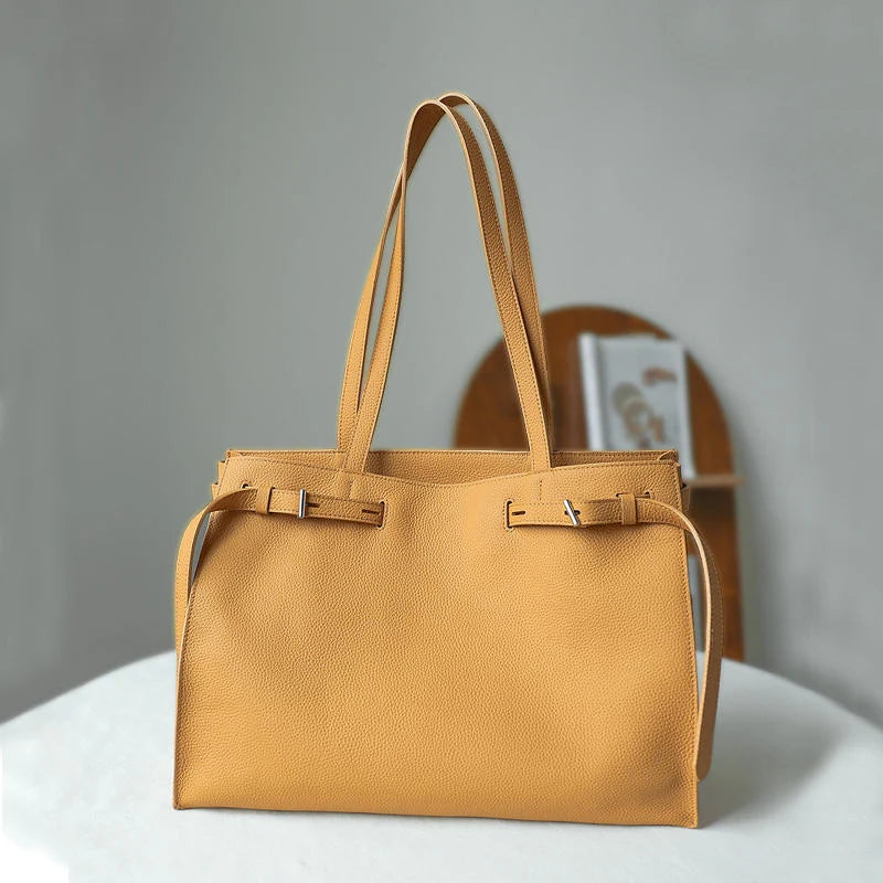 P070 - Women's Leather Laptop Tote Bag - Minimalist Commuter Handbag | Carry-Work