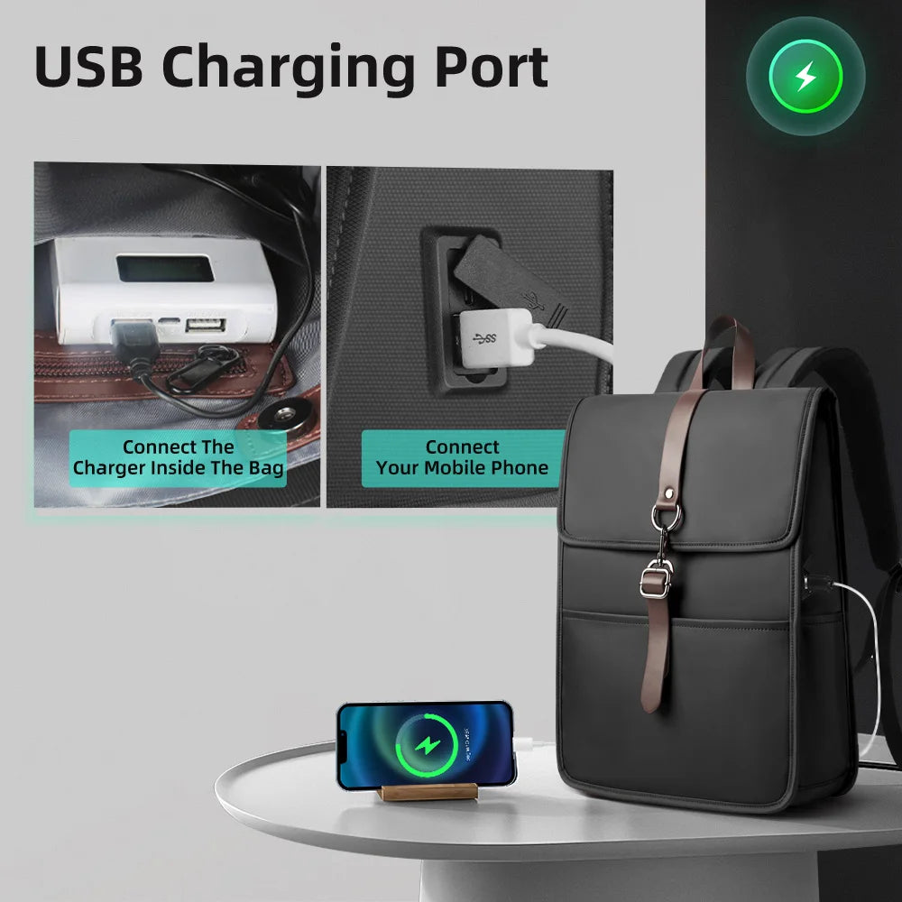 Classic Business Backpack - 15.6" Laptop Bag with USB Charging Port - Green