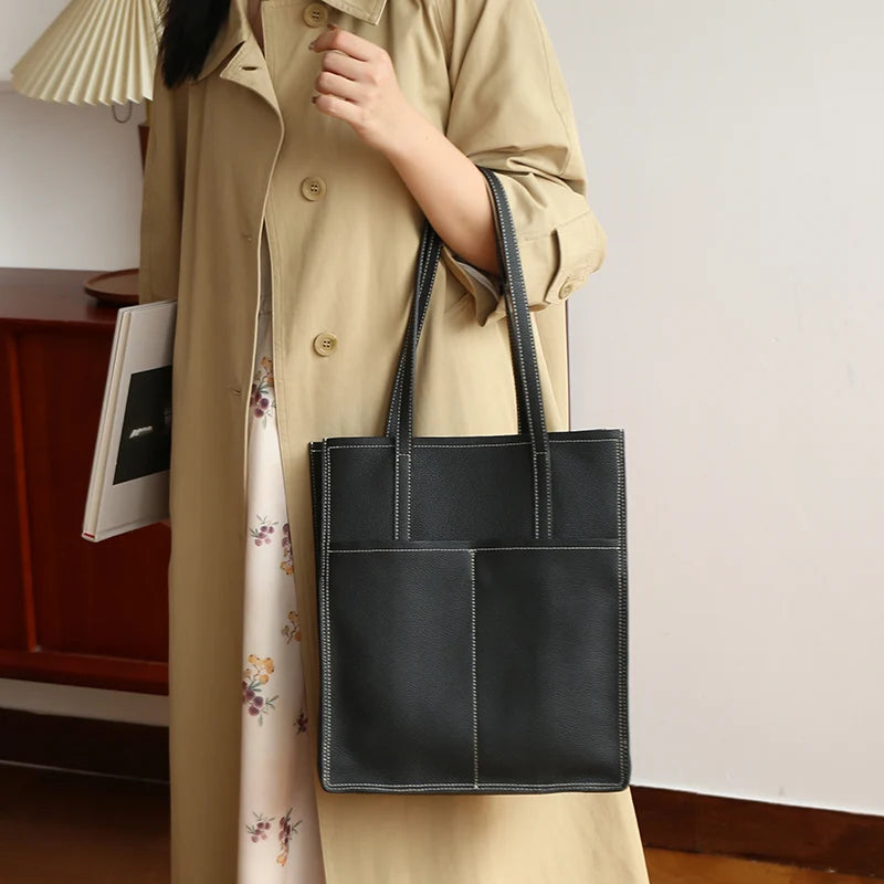 Luxury Cowhide Leather Tote Bag - Women's Laptop Briefcase & Commuter Shoulder Bag