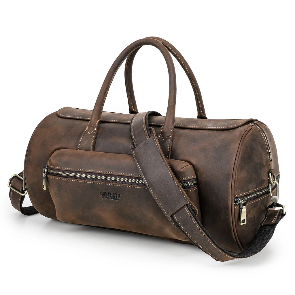 P038 - Men's Crazy Horse Leather Travel Tote Bag - Vintage Crossbody Shoulder Luggage Bag
