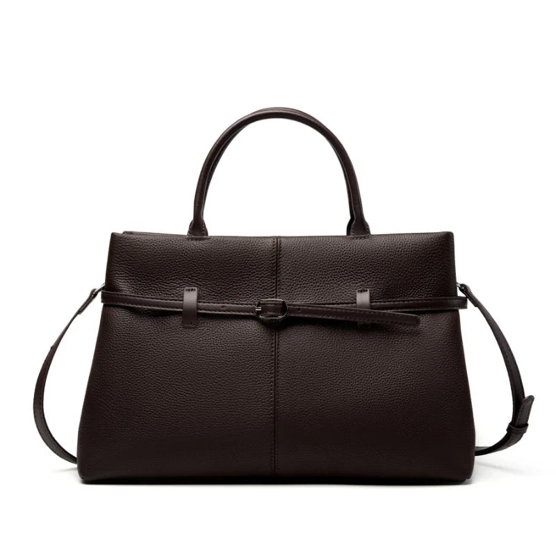Leather Shoulder Handbag - Coffee - Carry-Work - P113