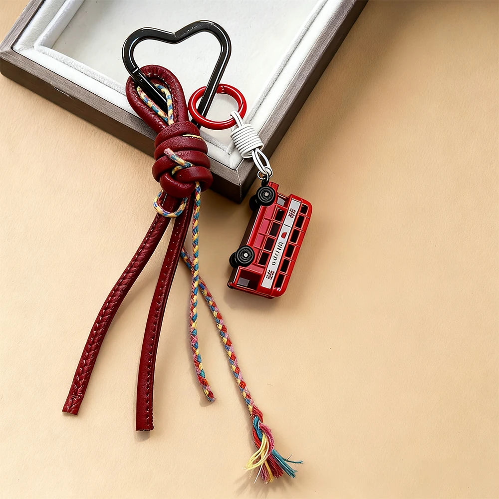 British Red Bus Telephone Booth Leather Keychain