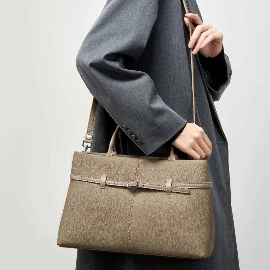 Leather Shoulder Handbag - Grey - Carry-Work - P113