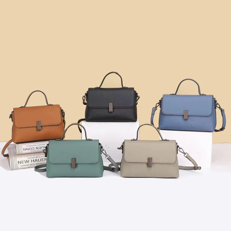Women's Genuine Leather Square Shoulder Bag - Versatile Crossbody Messenger Commute Handbag