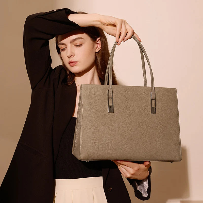 Women's Genuine Leather Tote Bag - Luxury First Layer Cowhide Commuter Handbag Large Capacity