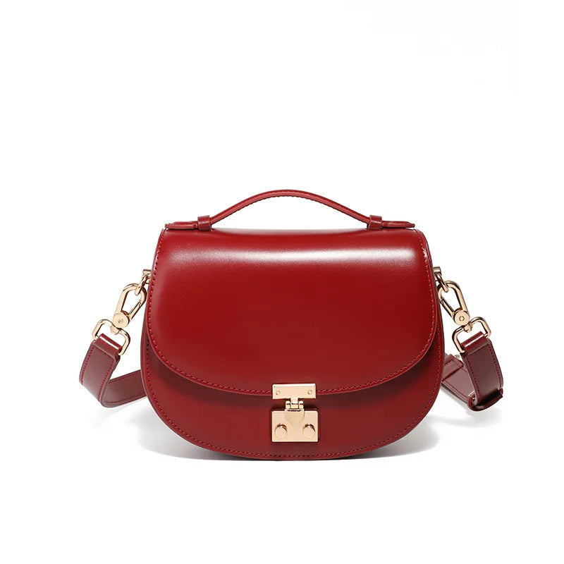 Women's buckle saddle bag in wine red — retro crossbody shoulder handbag 19x6x15cm