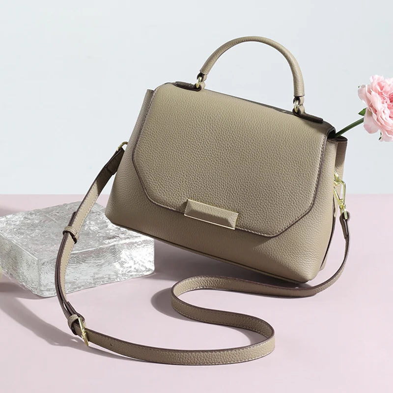 Women's Genuine Leather Square Messenger Bag - Multifunctional Commute Shoulder Handbag