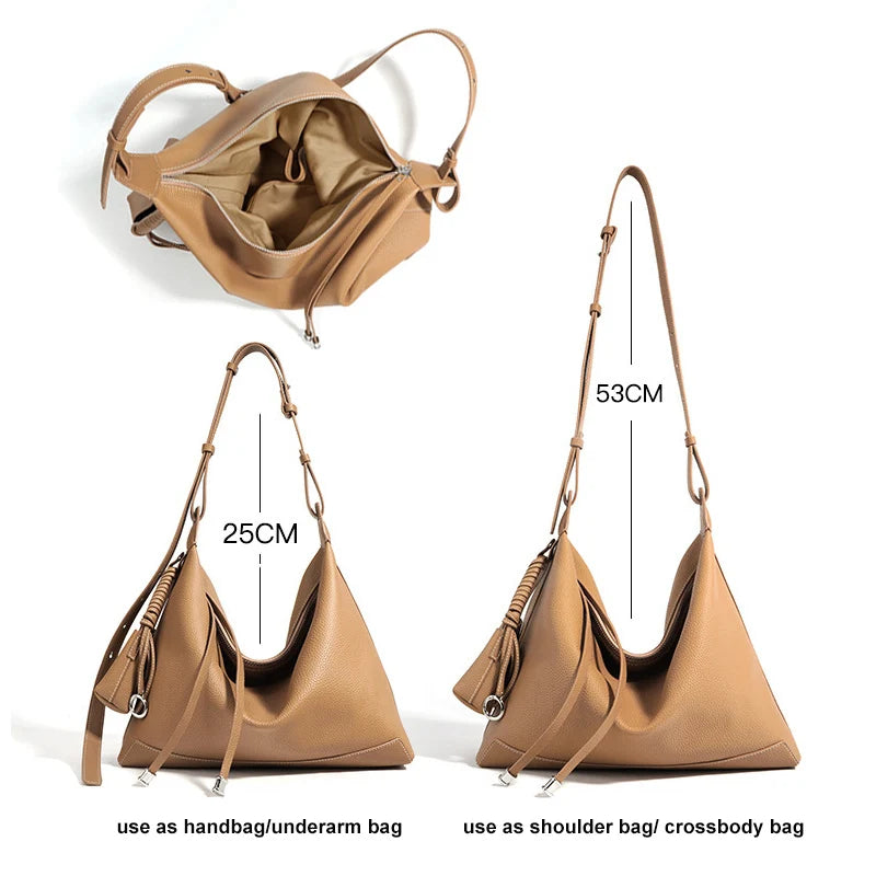 Women's High-End Minimalist Leather Armpit Tote Bag - Large Capacity Shoulder Crossbody Messenger