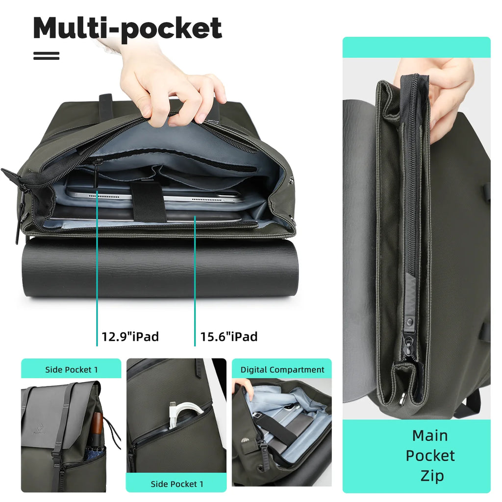 Multifunctional Business Backpack - Waterproof 15.6" Laptop Bag - Green