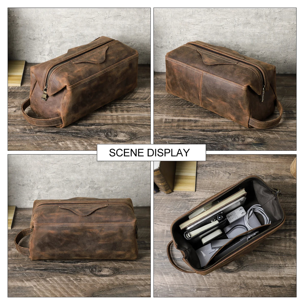 Premium Genuine Leather Clutch Bag for Men - Large Capacity Travel Organizer & Cosmetic Tote