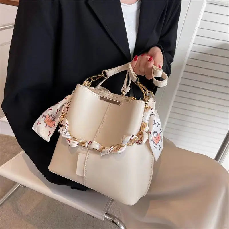 P105 - Women's PU Round Bucket Bag - Soft Crossbody Shoulder Handbag