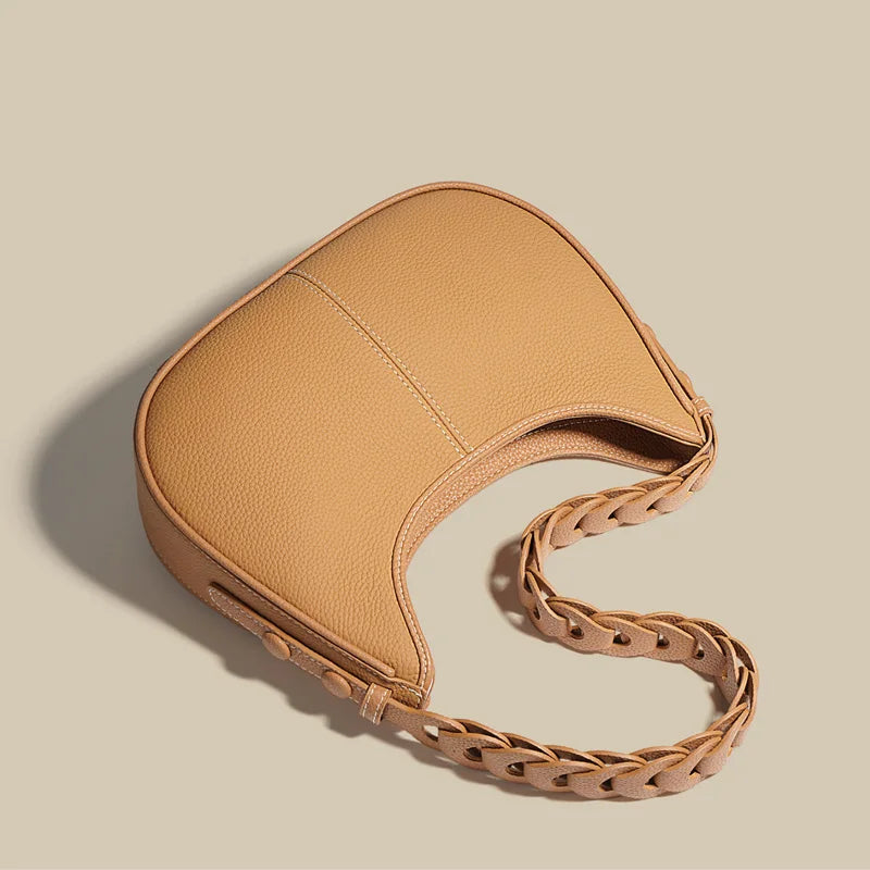 P108 - Women's Genuine Leather Half Moon Bag - Underarm Crossbody Shoulder Handbag