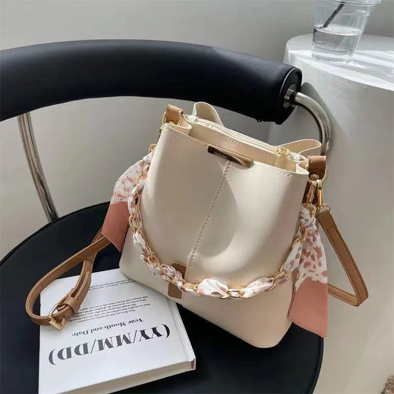 P105 - Women's PU Round Bucket Bag - Soft Crossbody Shoulder Handbag