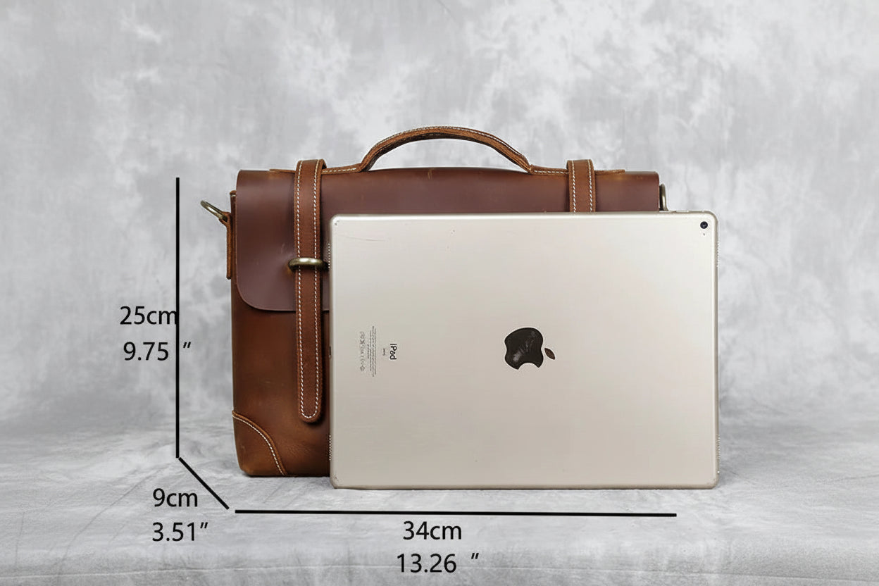 Vintage Leather Satchel - Premium Cowhide Messenger Bag for Men