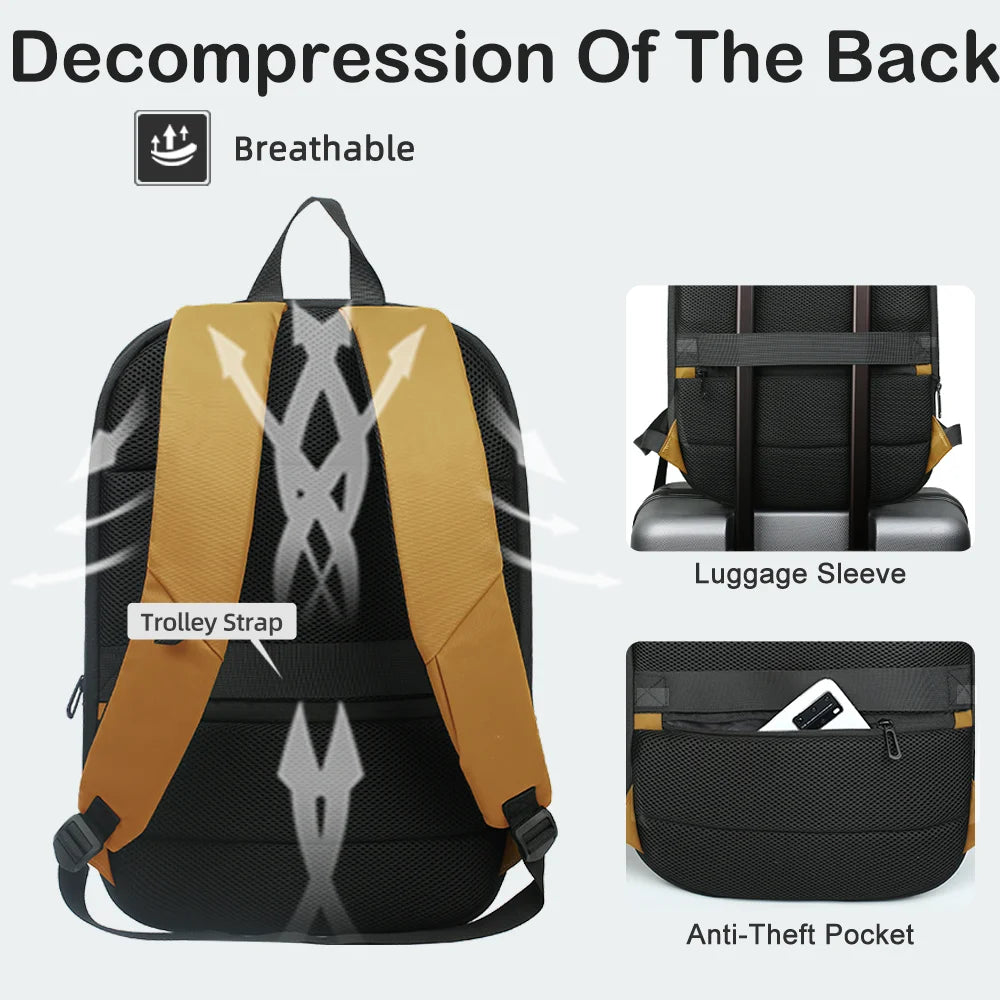 Slim Business Backpack - Waterproof 17" Laptop Bag with USB Port - Black