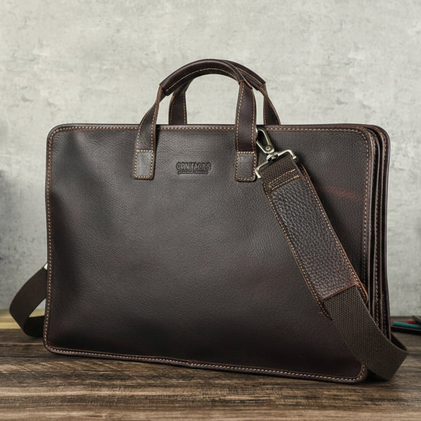 Genuine Leather Briefcase - Men's Business Laptop Bag for 16" Macbook
