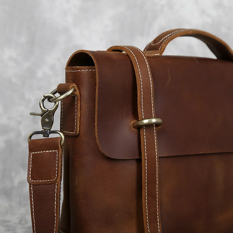 Vintage Leather Satchel - Premium Cowhide Messenger Bag for Men