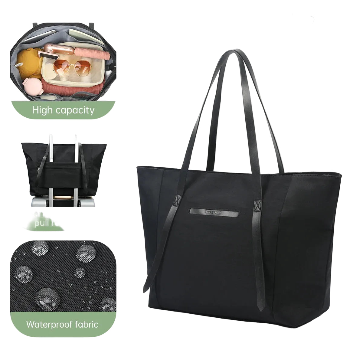 Women's Waterproof Nylon Tote Bag - Black - Carry-Work - P111