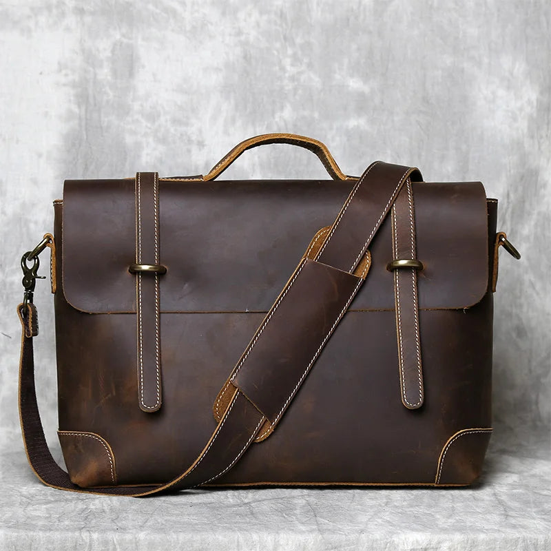 Vintage Leather Satchel - Premium Cowhide Messenger Bag for Men