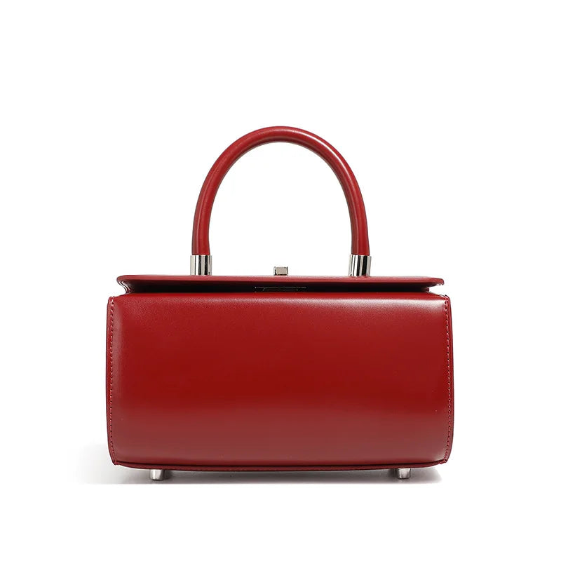 Women's Leather Clutch Bag Wine Red - Shell Box Crossbody | Carry-Work