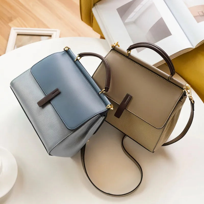 P001 - Women's Genuine Leather Kelly Bag - Retro Crossbody Shoulder Handbag
