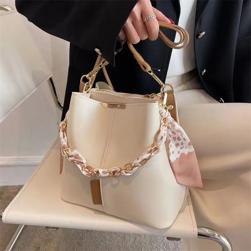 P105 - Women's PU Round Bucket Bag - Soft Crossbody Shoulder Handbag