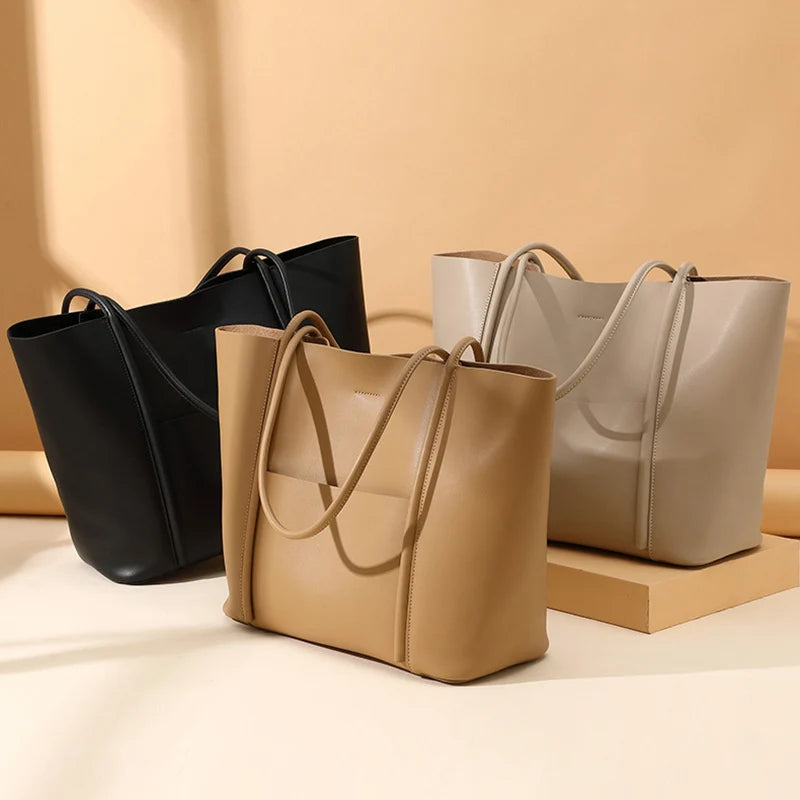 Women's 2-Piece Tote Bag Set - Large Capacity Split Leather Shoulder Handbag Shopping Bag