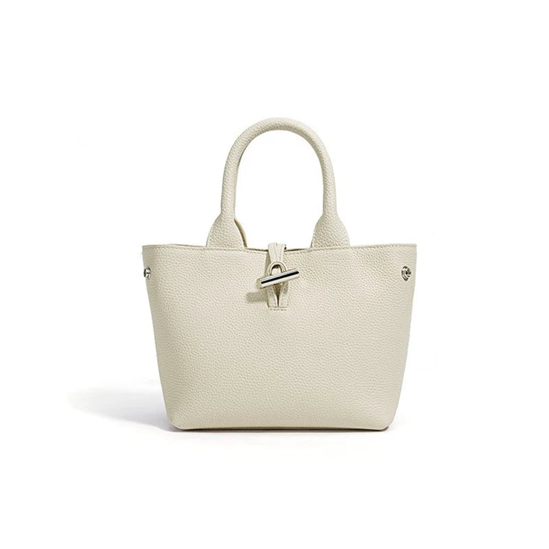 Women's Light Luxury Mini Bucket Bag - Soft Genuine Leather Top Handle Shoulder Handbag