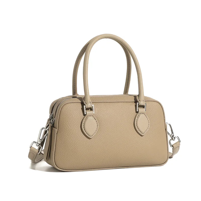 Women's mini genuine leather pillow bag in elephant grey — Boston crossbody shoulder handbag