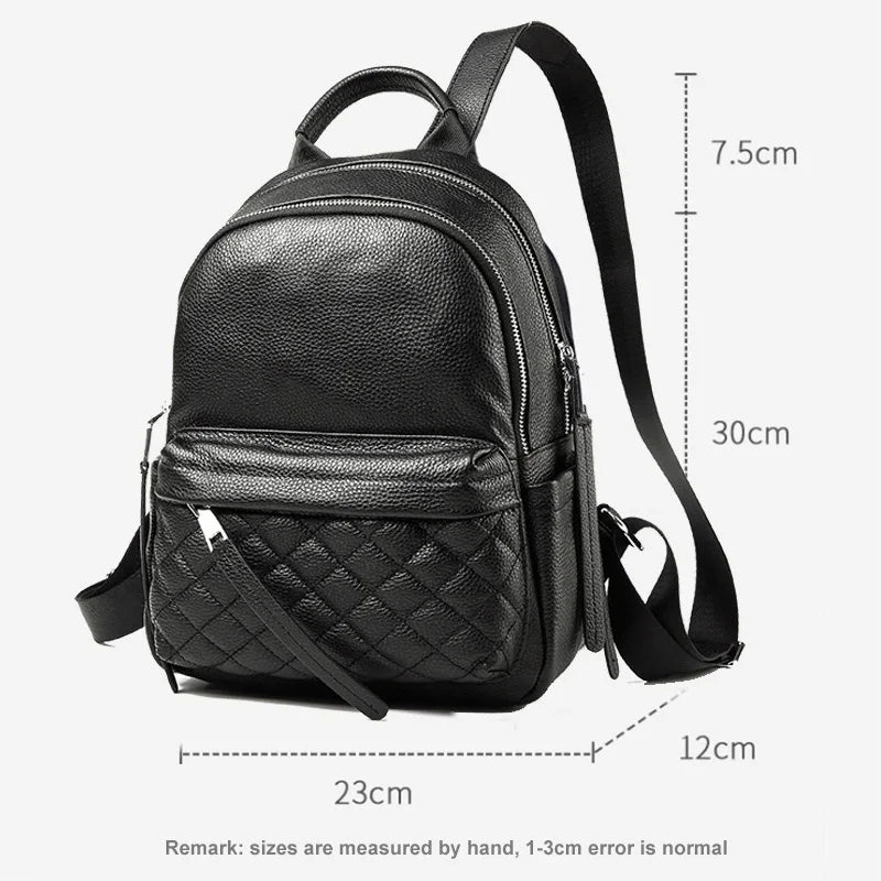 Women's Genuine Leather Diamond Quilted Backpack - Large Capacity Fashion Shoulder Bag for Commuting & Travel