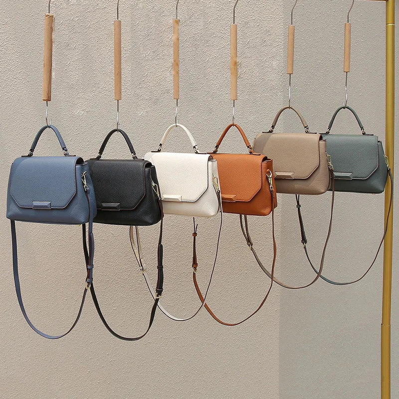 Women's Genuine Leather Square Messenger Bag - Multifunctional Commute Shoulder Handbag