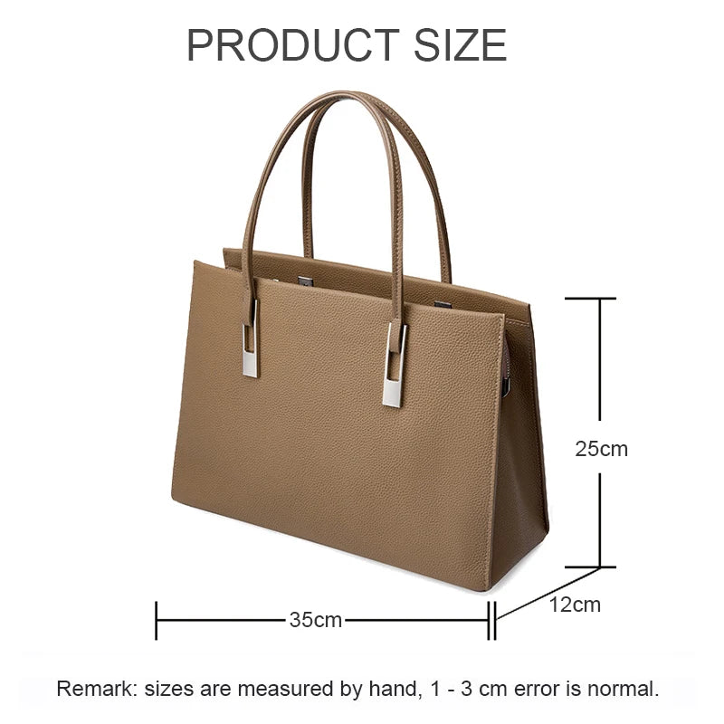 Women's Genuine Leather Tote Bag - Luxury First Layer Cowhide Commuter Handbag Large Capacity