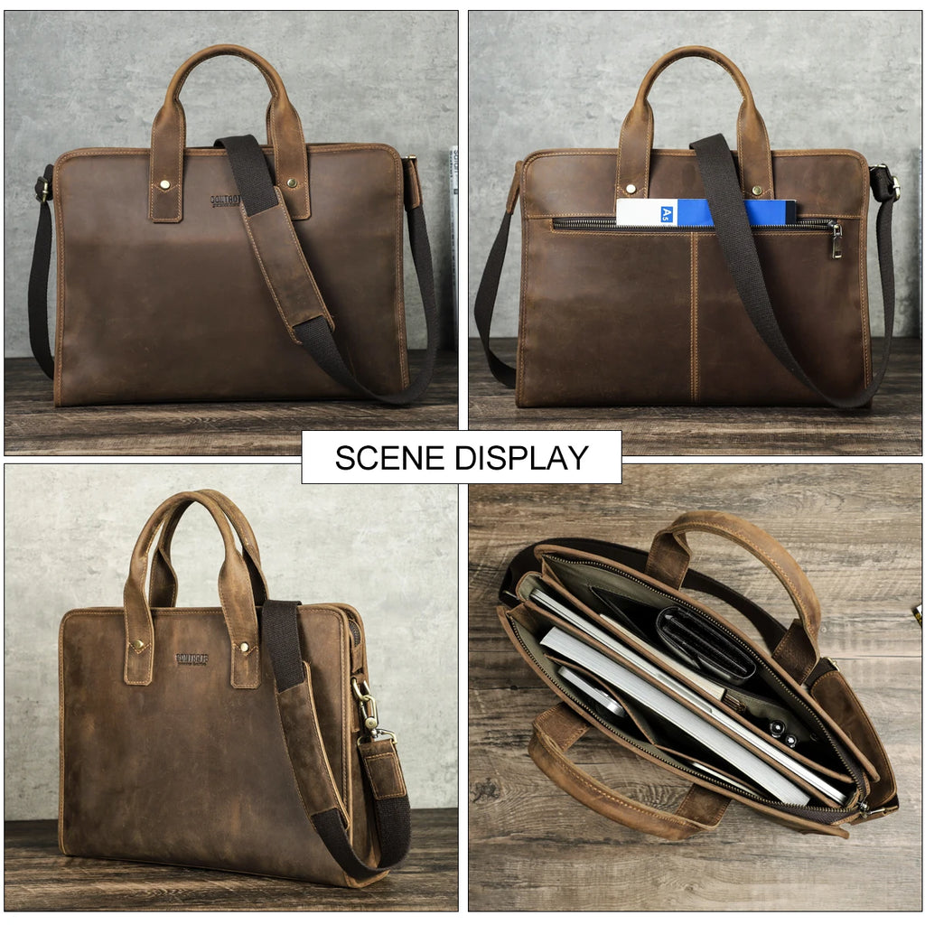 Men's Genuine Leather Briefcase with Password Lock - 14 Inch Laptop Bag Business Messenger