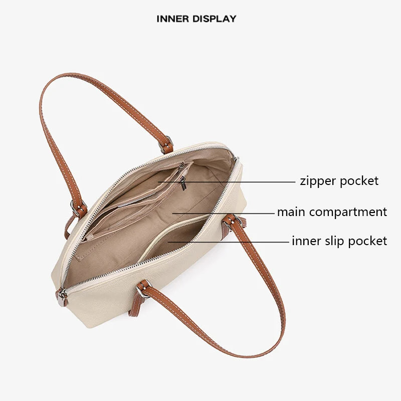 P106 - Women's Genuine Leather Tote Bag - Casual Versatile Shoulder Handbag