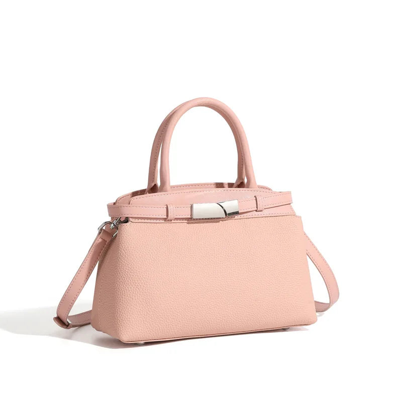 Women's genuine leather crossbody bag in pink — casual chic small square bag