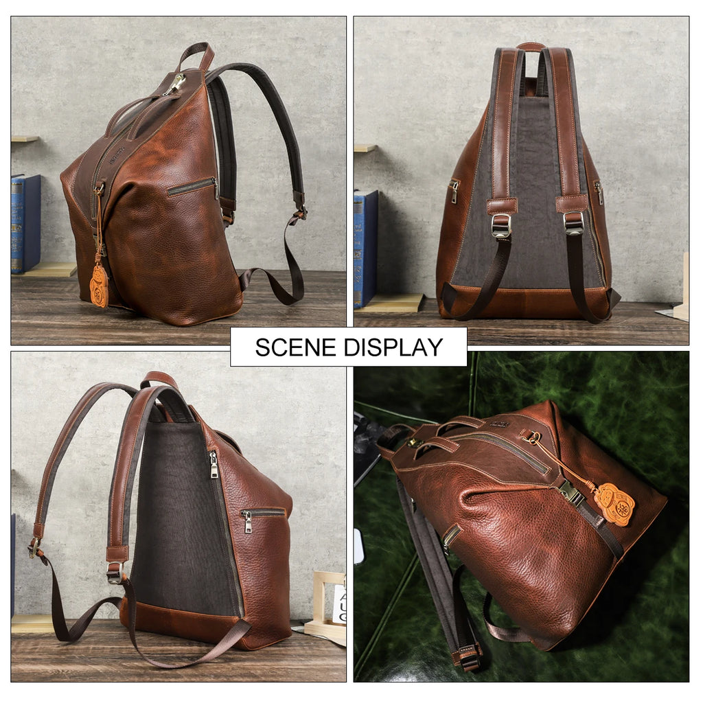 Premium Genuine Leather Backpack for Men - Full Grain Leather Laptop Bag for 13.3" School & Travel