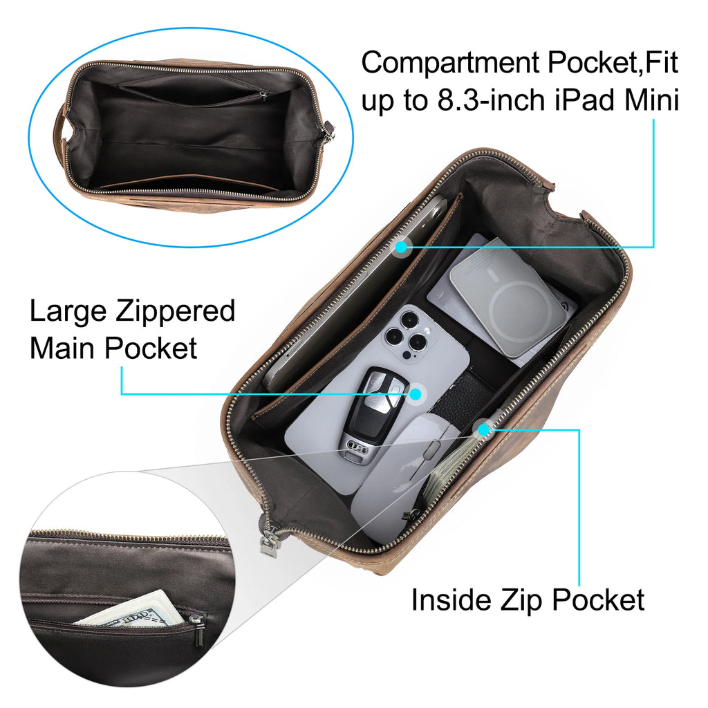 Premium Genuine Leather Clutch Bag for Men - Large Capacity Travel Organizer & Cosmetic Tote