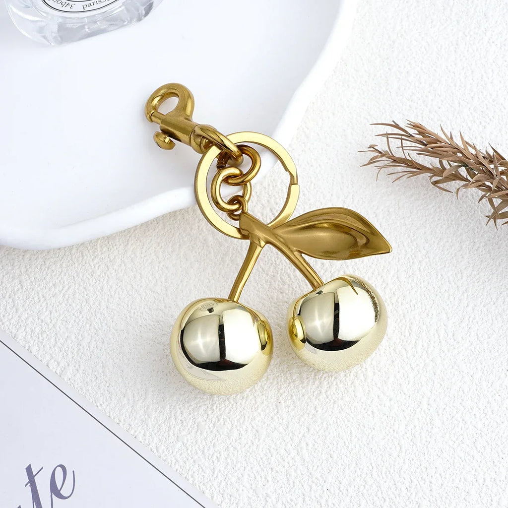 Golden Crystal Cherry Pendant - Luxury Handbag Keychain Charm