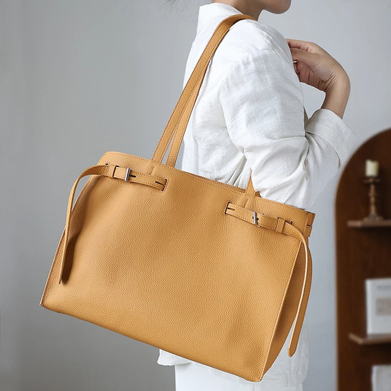 P070 - Women's Leather Laptop Tote Bag - Minimalist Commuter Handbag | Carry-Work