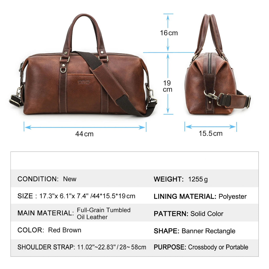 Men's Genuine Leather Travel Tote Bag - Luxury Designer Crossbody Luggage Organizer with Laptop Compartment