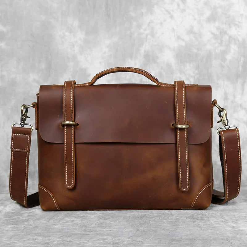 Vintage Leather Satchel - Premium Cowhide Messenger Bag for Men